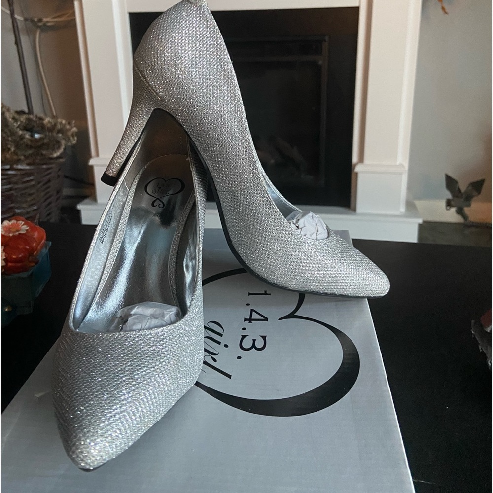 Silver glitter heels